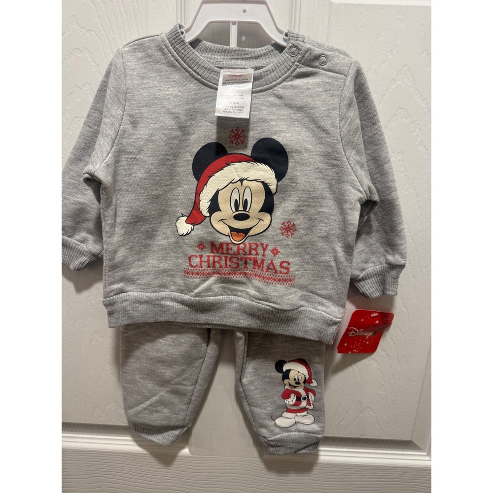 Disney Baby Mickey Mouse Christmas Outfit 6–9 Months Gray Sweatshirt Joggers NWT